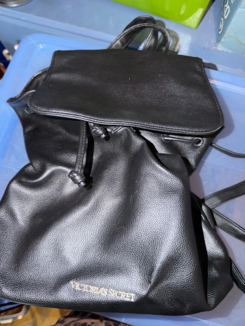 Victoria’s Secret Black Leather Drawstring Backpack - Picture 1 of 3